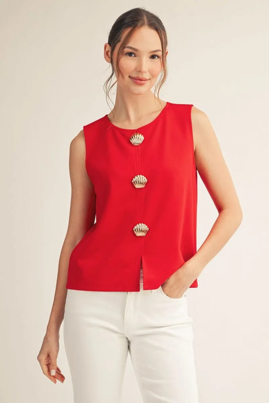 Jodifil - Top - Sleeveless Shell Button - Red - Findlay Rowe Designs