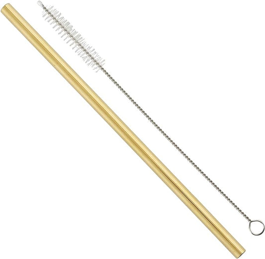 Stainless Steel Drinking Straw and Cleaning Brush Set, 8.5", Gold
