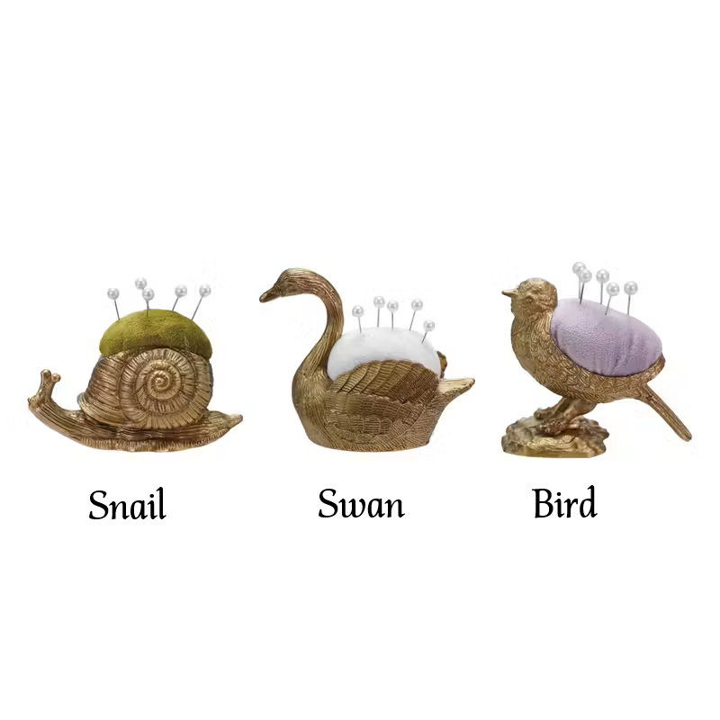 Metal Gold and Velvet Pin Cushion - Snail Bird Swan - Findlay Rowe Designs
