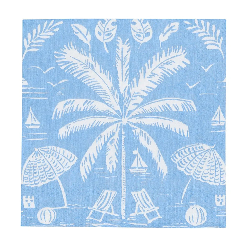 Caspari - Cocktail Napkins - Palms And Parasols Ocean - Findlay Rowe Designs