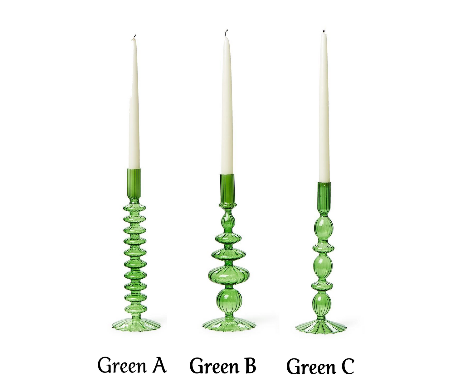 Taper Candleholders - Hand-Blown Glass - Red Green