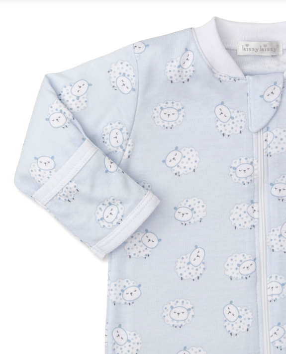 Kissy Kissy- Fleecy Sheep Blue Footie - Findlay Rowe Designs