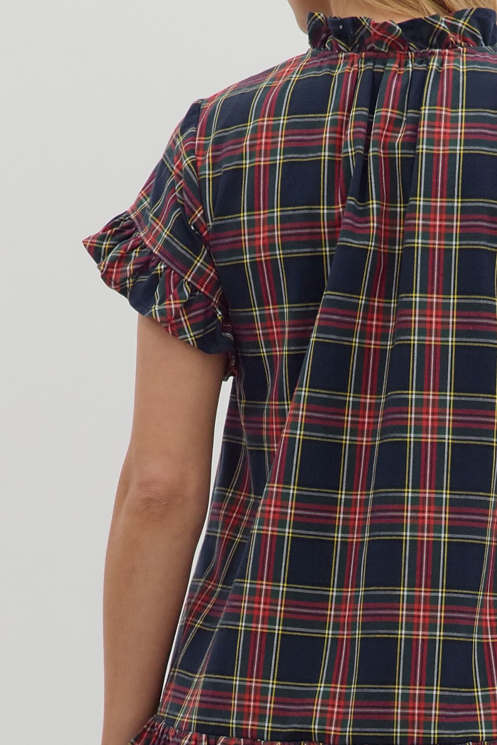 Dress - Plaid Ruffle Mini - Navy
