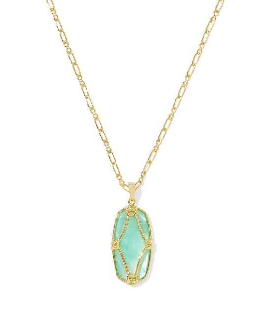 Kendra Scott - Necklace - Elle Lattice Frame Gold Large Long Pendant Necklace -  Light Green  Mother of Pearl - Findlay Rowe Designs