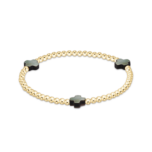 Enewton - Signature Cross 3mm Gold Bracelet - Mother Of Pearl - Black Tahitian