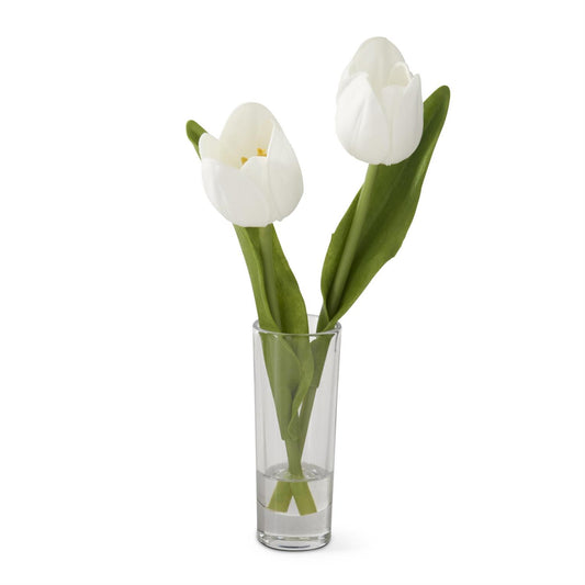 Double Tulip Glass Vase - 8.5in - White - Findlay Rowe Designs