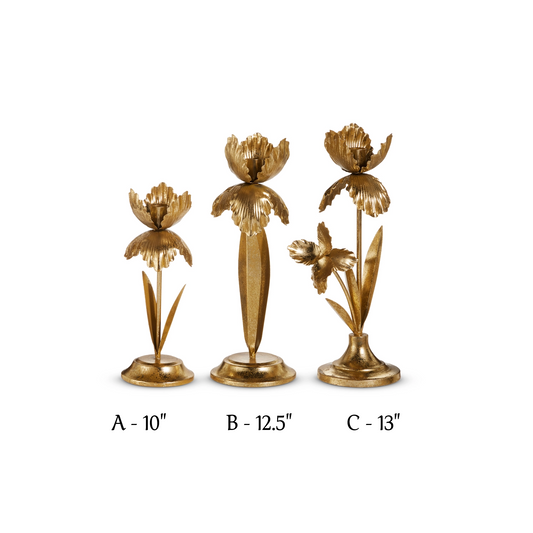 Raz Imports - Taper Candle Holder - Flower - Gold - Findlay Rowe Designs