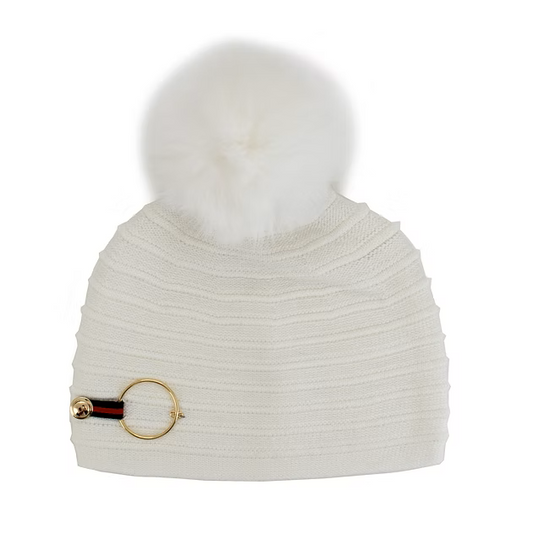 Beanie Fox Fur PomPom - Ivory