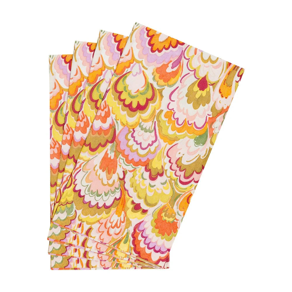 Caspari - Guest Towel Napkins - Marbled Ceramica Raspberry & Chartreuse