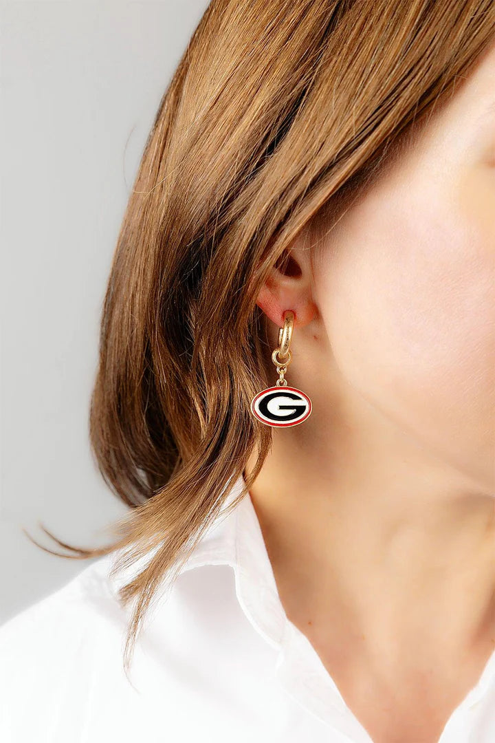 Canvas -Georgia Bulldogs Enamel Drop Hoop Earrings - Findlay Rowe Designs