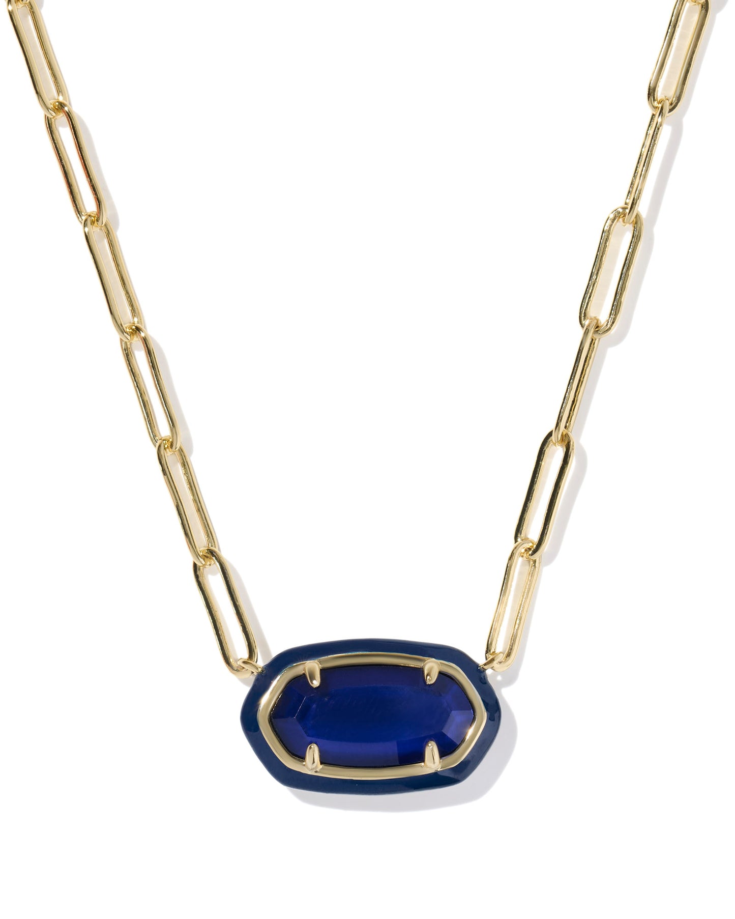 Kendra Scott - Necklace - Elisa Enamel Frame Gold Paperclip - Gold Navy Mother Of Pearl - Findlay Rowe Designs