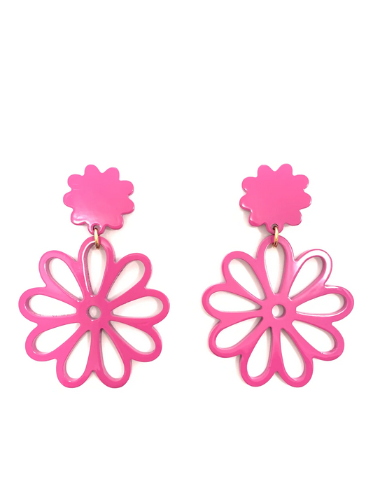 Accessory Jane - Earring - Water Buffalo Horn Flower - Hot Pink - Findlay Rowe Designs