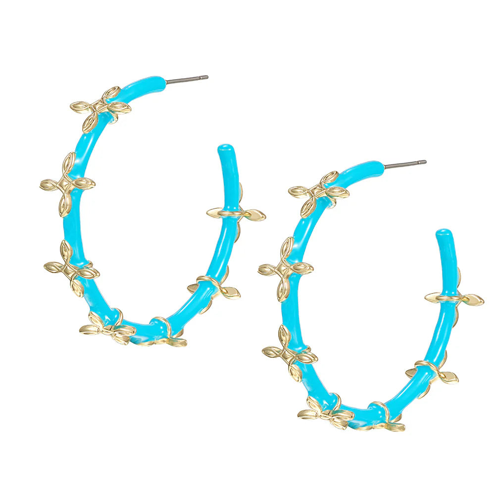Natalie Wood - Sea Breeze Cross Hoop Earrings in Light Blue Enamel - Findlay Rowe Designs