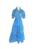 Dress - Ruffle Neck Midi Smocked Waist - Azure - Findlay Rowe Designs