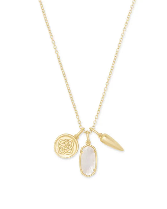 Kendra Scott- Dira Gold Convertible Coin Charm Necklace in Ivory Mother of Pearl