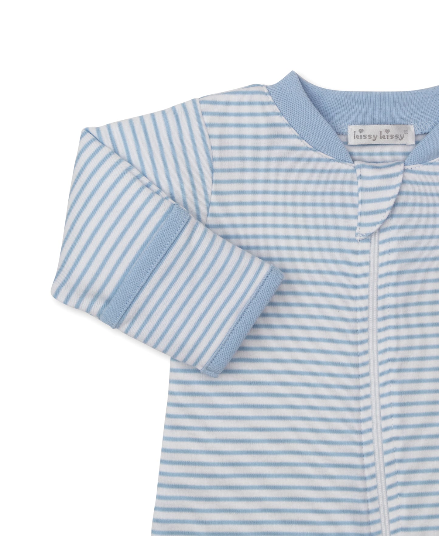 Kissy Kissy - Zip Footie - Puppy Patch - Striped Blue - Findlay Rowe Designs