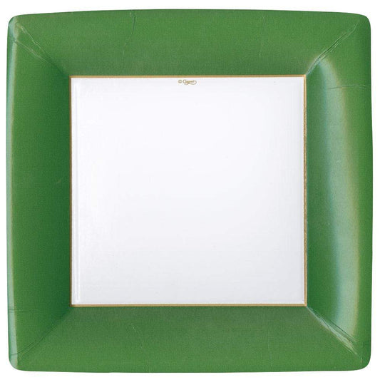Caspari - Dinner Plates - Grosgrain Square Hunter Green