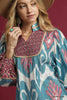 Umgee - Top - Ikat Print Boho Blouse - Slate Blue