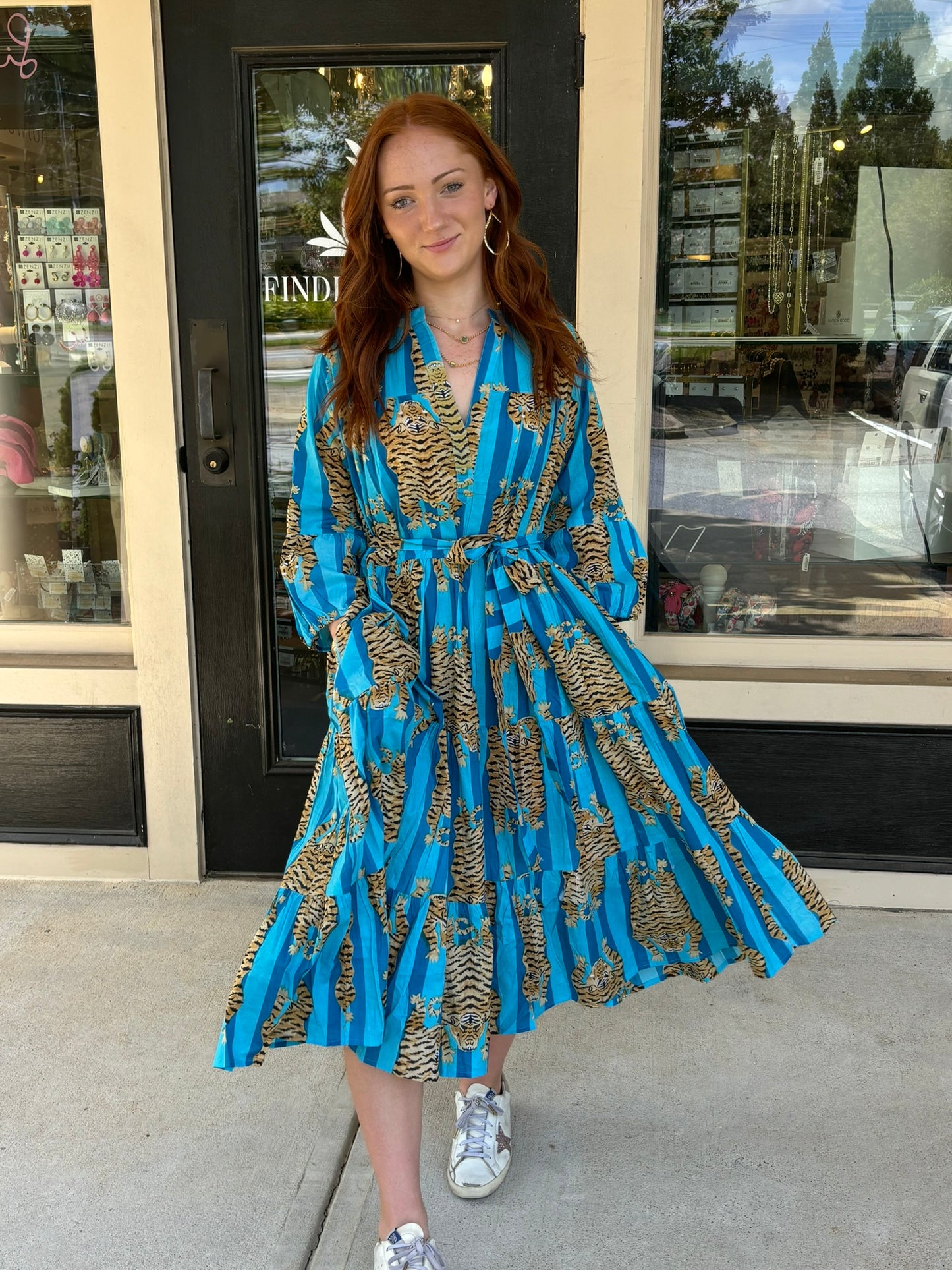Tiger Midi Dress - Turquoise
