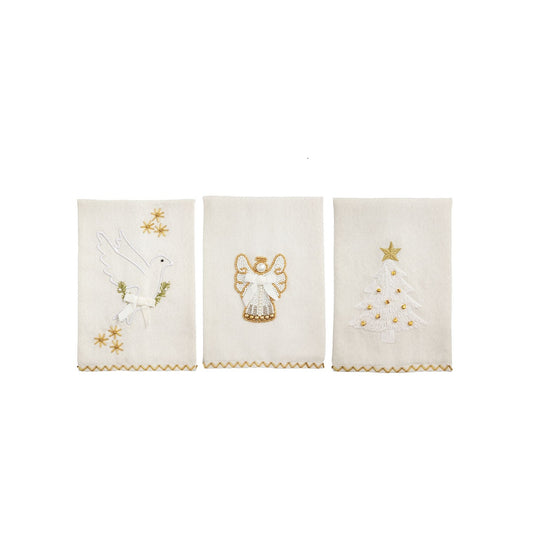 Mud Pie - Tea Towel - White Christmas - Embroidery White and Gold - Findlay Rowe Designs