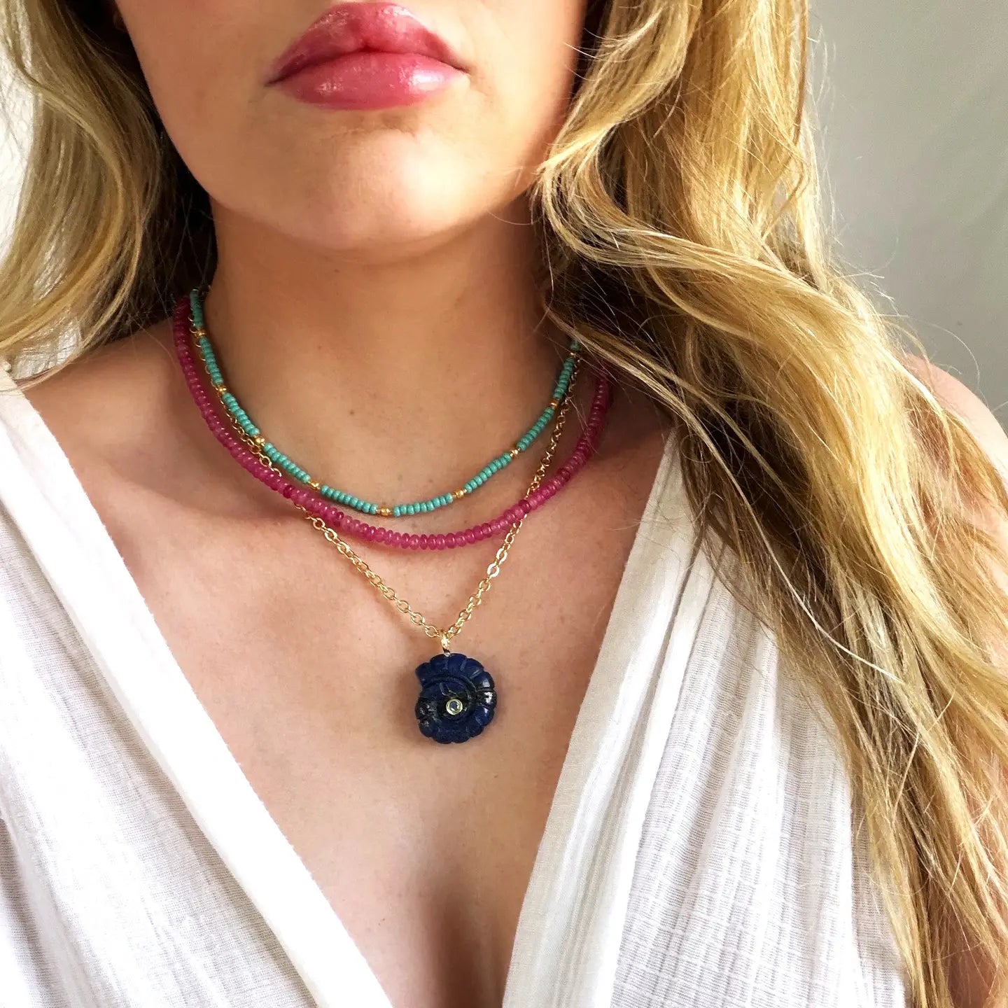 The Silver Wren - Necklace - Desert Pop Beaded - Fuchsia - Findlay Rowe Designs