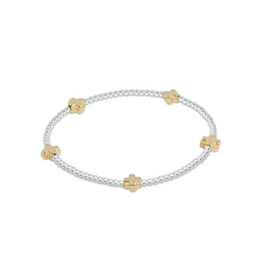 Enewton - Signature Cross Small Sterling Mixed Metal Pattern 2mm Bead Bracelet - Gold - Findlay Rowe Designs