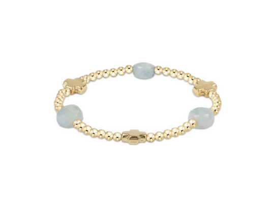 Enewton - Signature Cross Admire Gold Pattern 3mm Bead Bracelet - Aquamarine - Findlay Rowe Designs