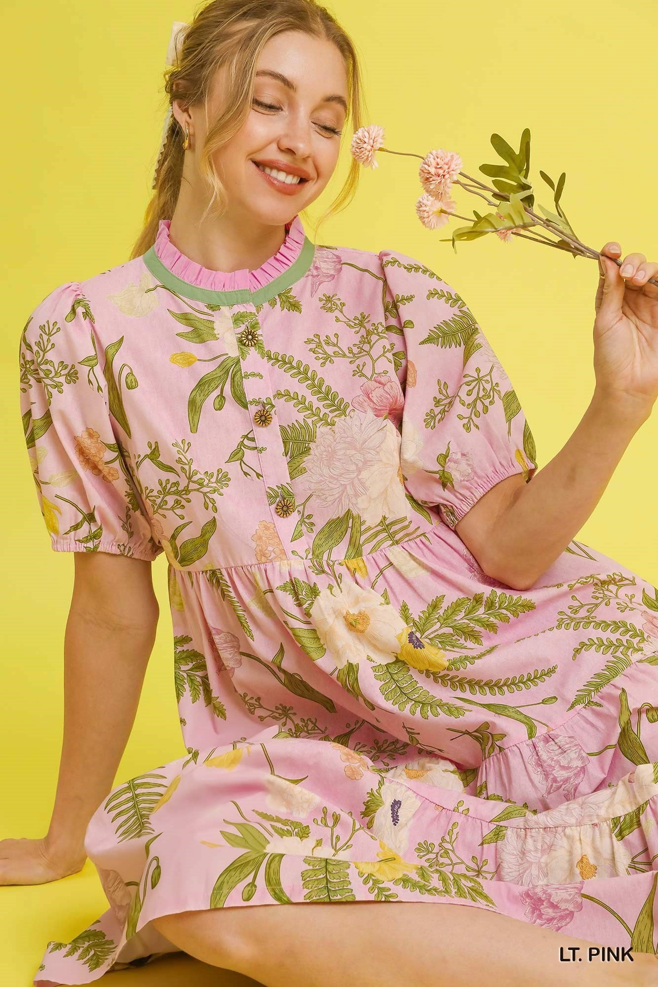 Umgee - Dress - Midi Floral Tiered - Pink
