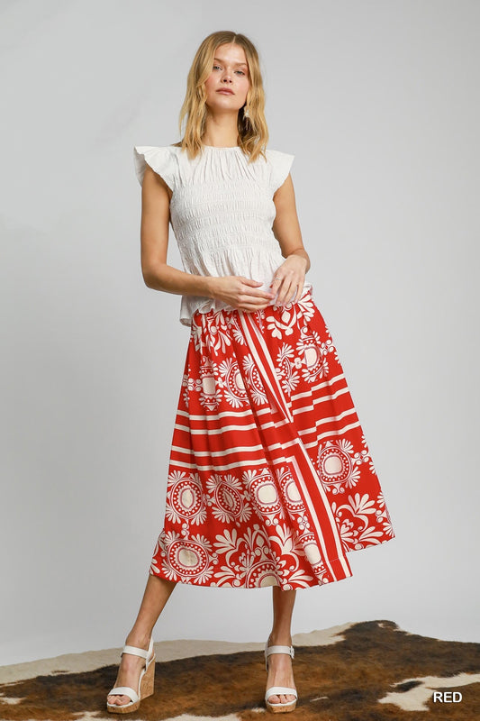 Skirt - Scarf Print - Red - Findlay Rowe Designs