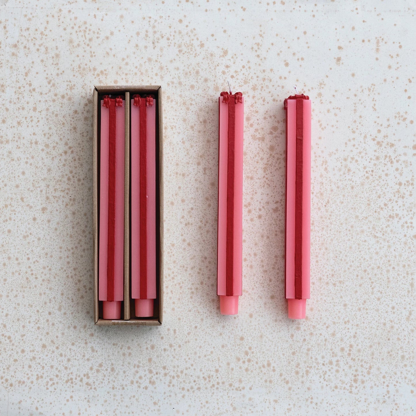 Candle - Taper - Gift Package Shape - Set of 2 - Pink Red