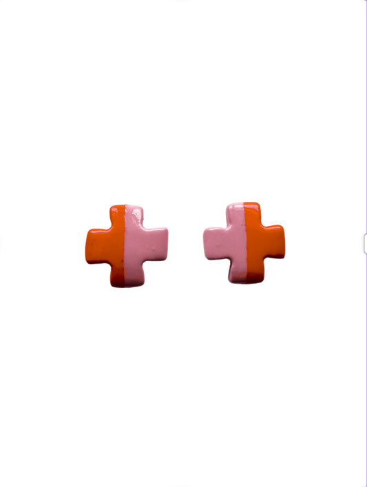 Accessory Jane - Earring - Cross Stud - Pink Orange - Findlay Rowe Designs