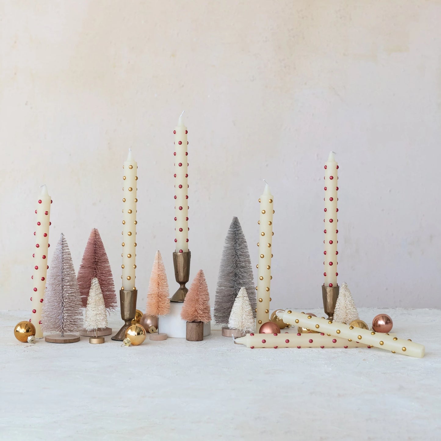 Taper Candle - Gold Dot - Cream Gold Set 2