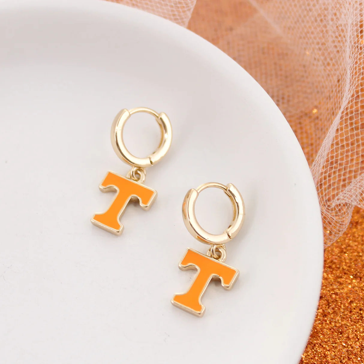 Earring - Huggie Hoop - Enamel Tennessee Power T Logo - Findlay Rowe Designs