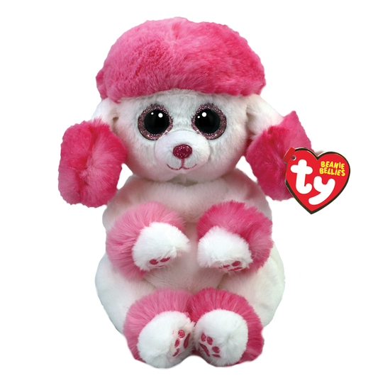 Ty- Heartly Pink And White Poodle Beanie Bellie  8"