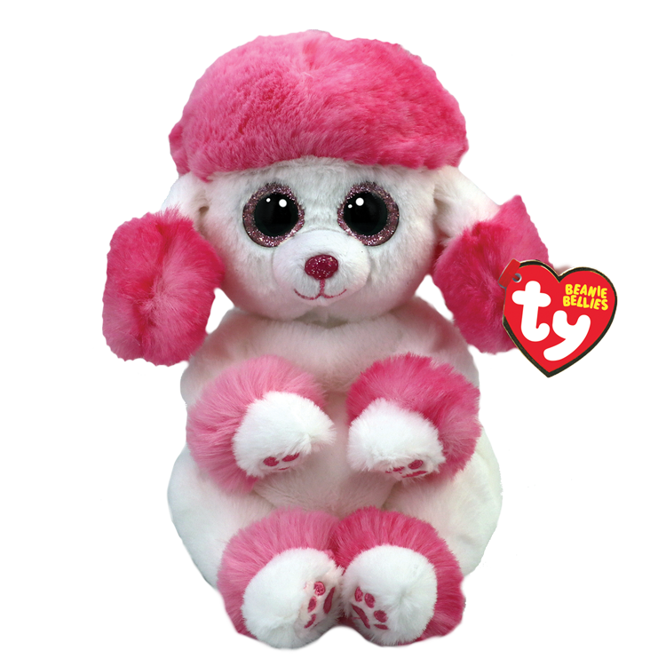 Ty- Heartly Pink And White Poodle Beanie Bellie  8"