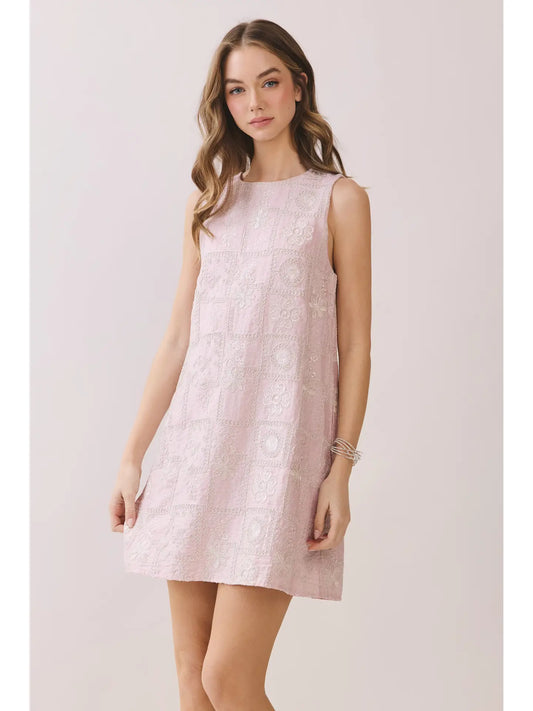 Dress - Sleeveless Shift - Embroidered Patchwork - Light Pink - Findlay Rowe Designs