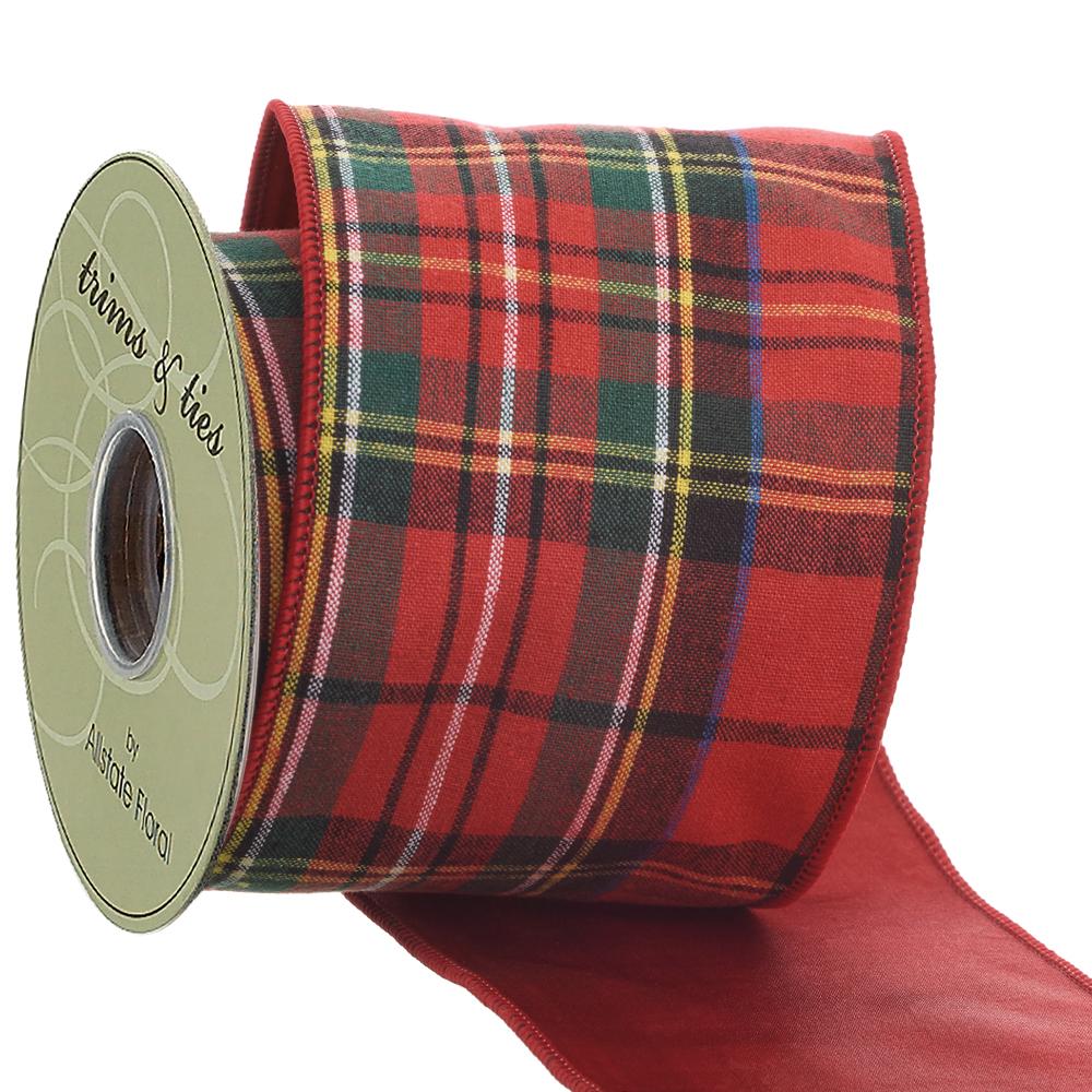 Allstate Floral - 4"W Ribbon Red Green Plaid - 10yd - Findlay Rowe Designs