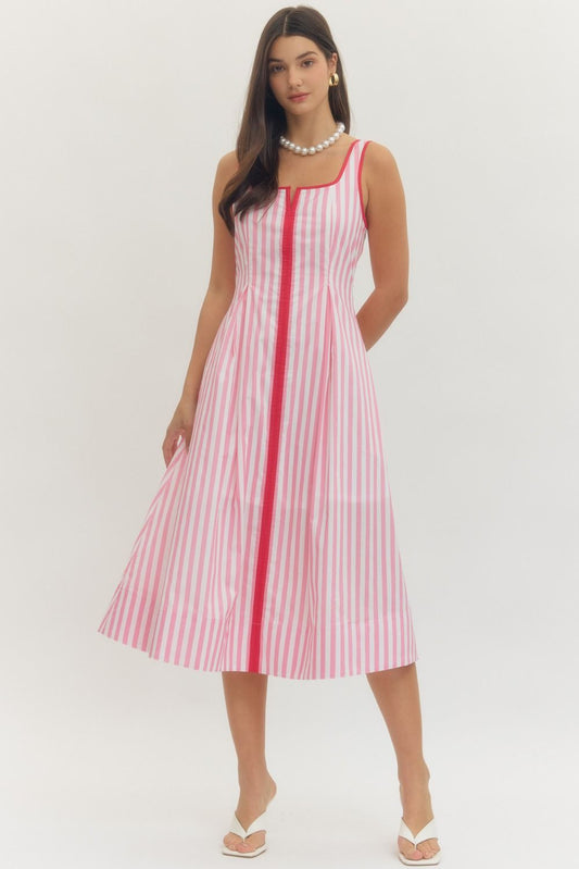 Entro - Dress - Midi Sleeveless - Pink Stripe - Findlay Rowe Designs