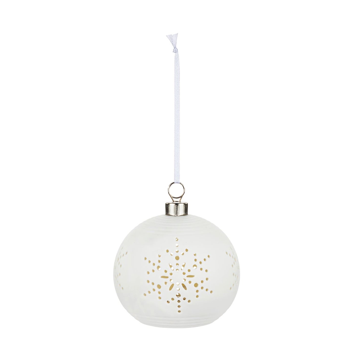 Ornament - White LED Ceramic Snowflake - Round - 4in
