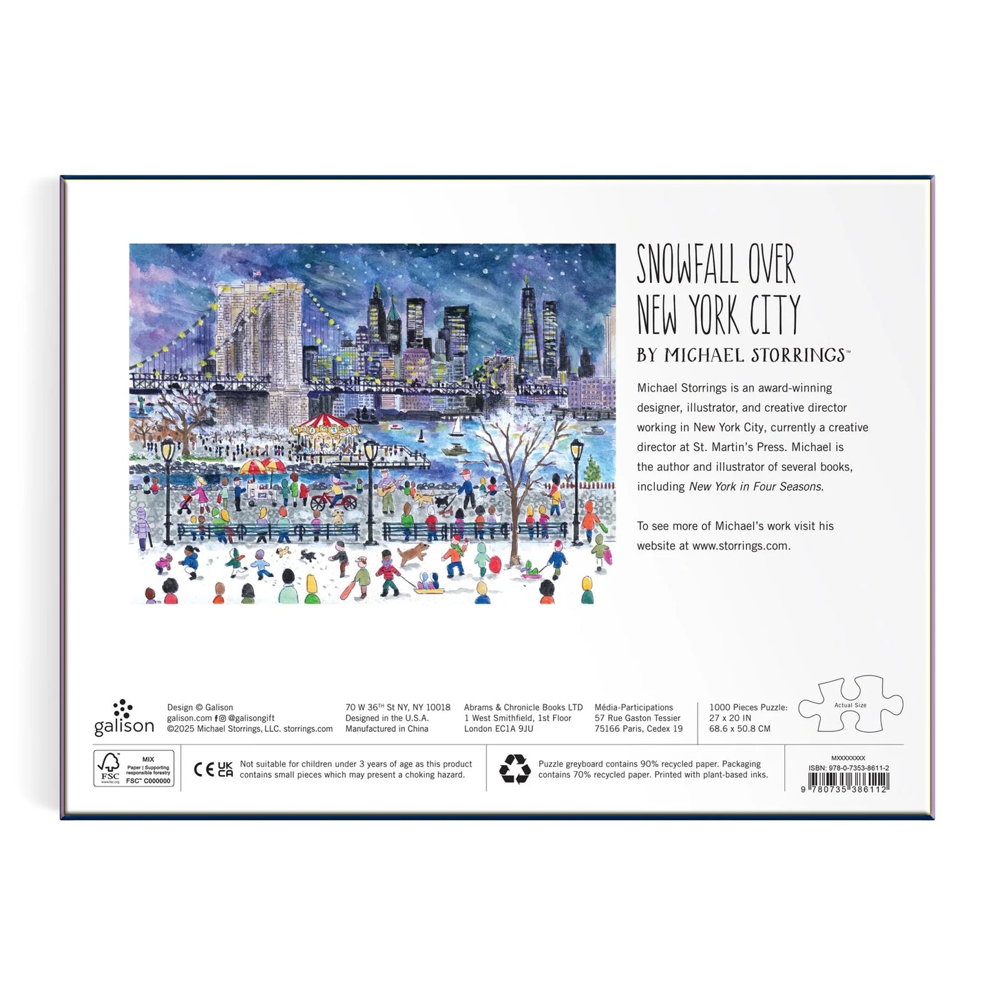 Michael Storrings - Snowfall Over New York City - 1000 Piece Puzzle - Findlay Rowe Designs