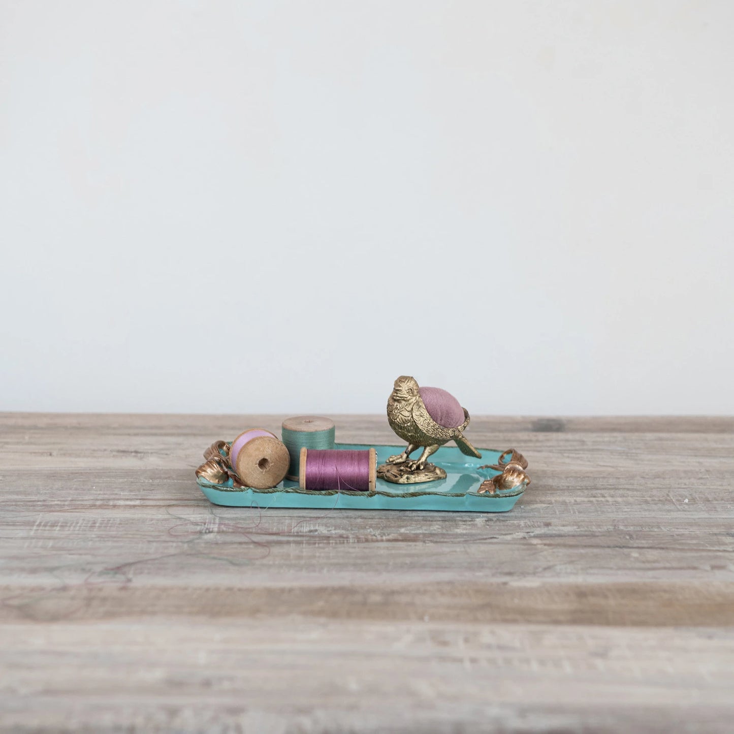 Decorative Metal Tray - Gold Finish Bows - Aqua - Findlay Rowe Designs