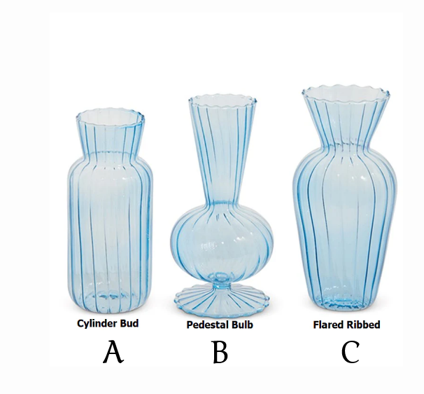 Raz Imports - Glass Vase -Ribbed Blue - Assorted - Findlay Rowe Designs