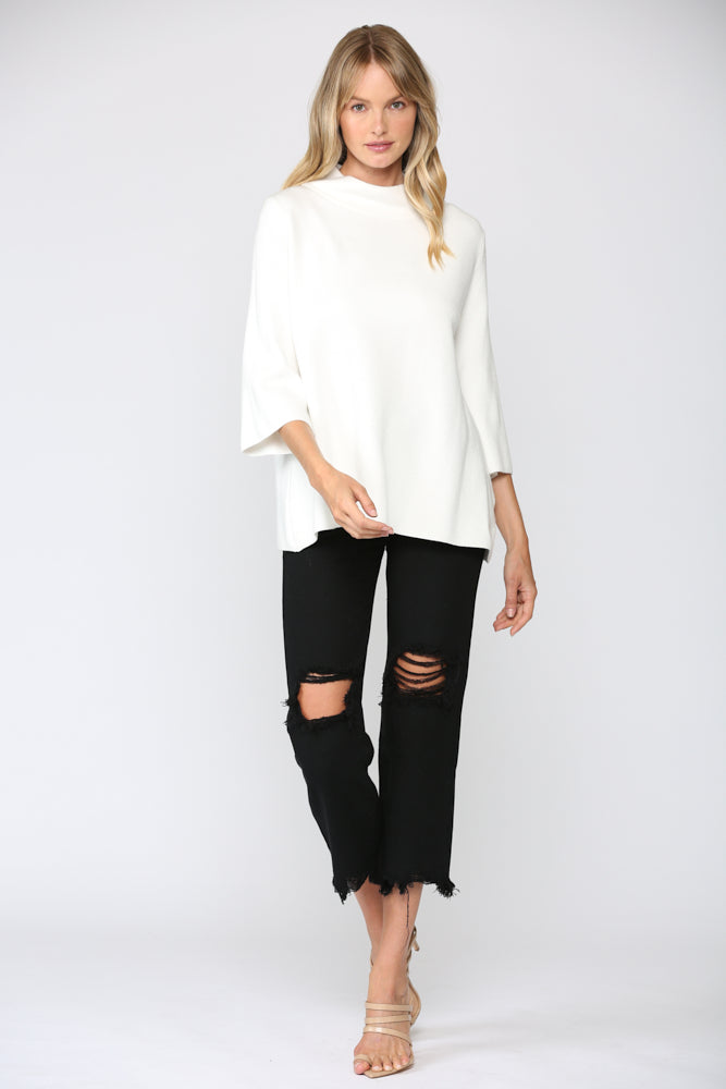 Sweater - Mock Neck Pullover - Cream