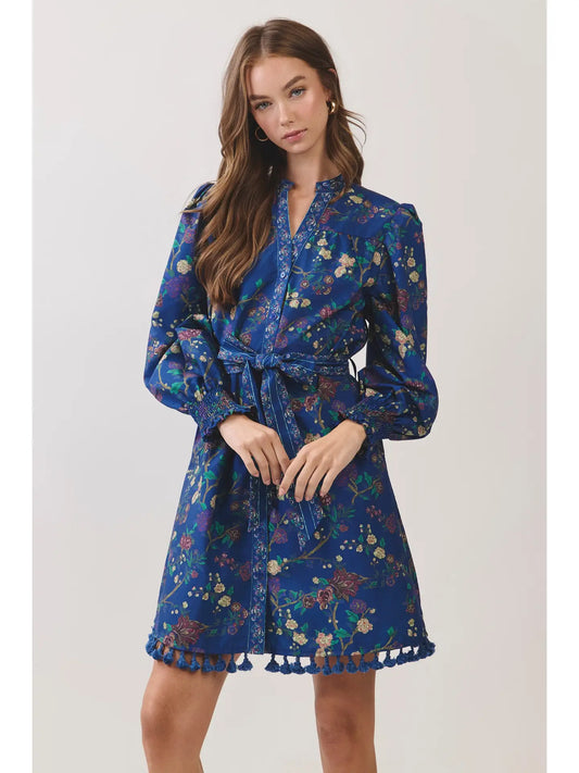Dress - Mini - Floral Print Tassel Hem - Navy - Findlay Rowe Designs