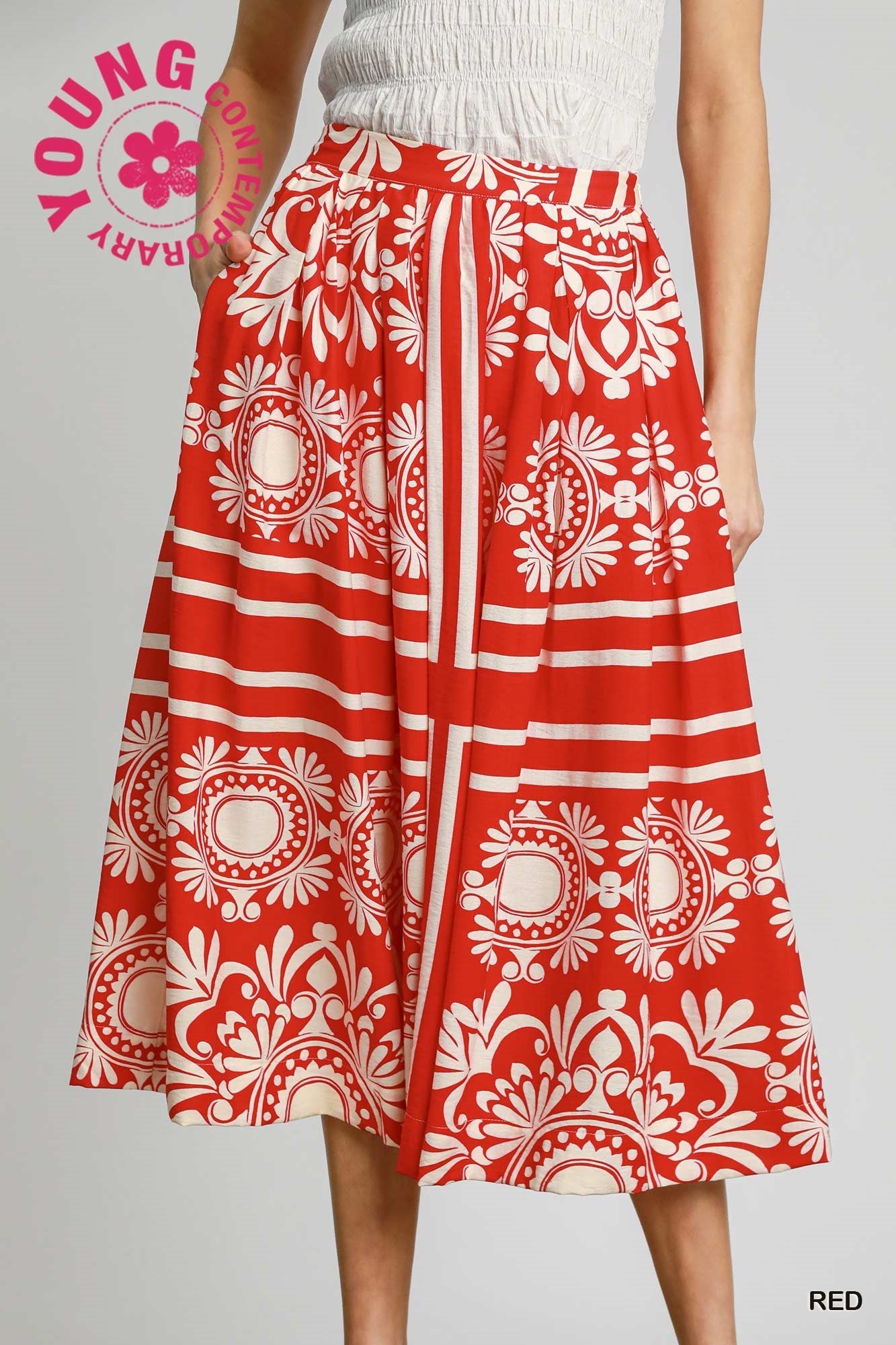 Skirt - Scarf Print - Red - Findlay Rowe Designs