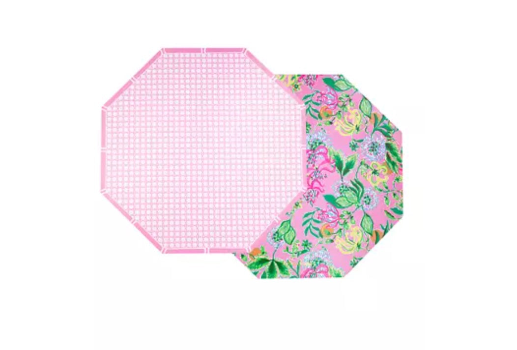 Lilly Pulitzer - Reversible Placemats - Via Amore Spritzer and Conch Shell Pink Caning - Findlay Rowe Designs