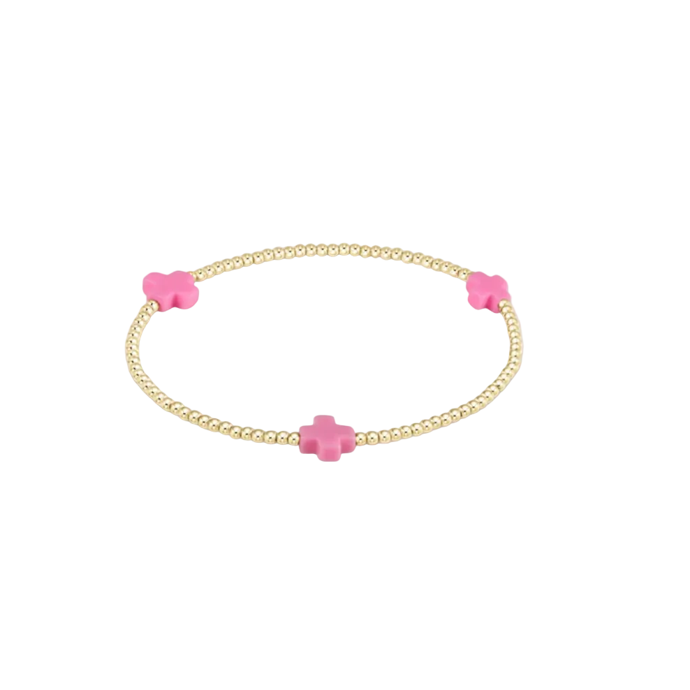 Enewton - Signature Cross Gold Pattern 2mm Bead Bracelet - Bright Pink - Findlay Rowe Designs
