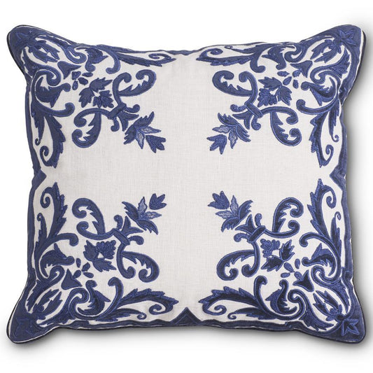 Pillow - Velvet Linen Embroidered - 20in - Royal Blue - Findlay Rowe Designs