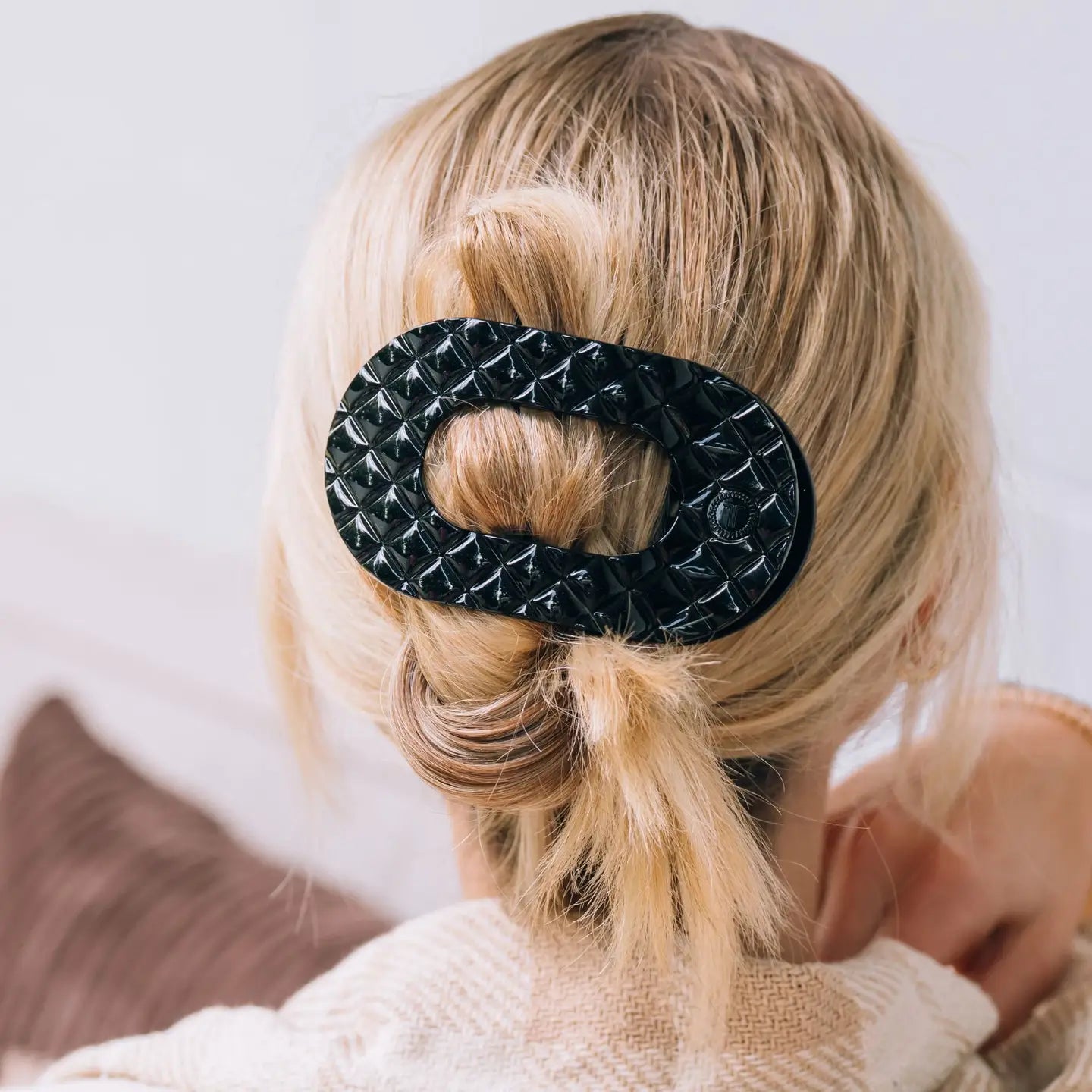 Teleties - Flat Round Hair Clip - Jet Black Quilted - Large - Findlay Rowe Designs