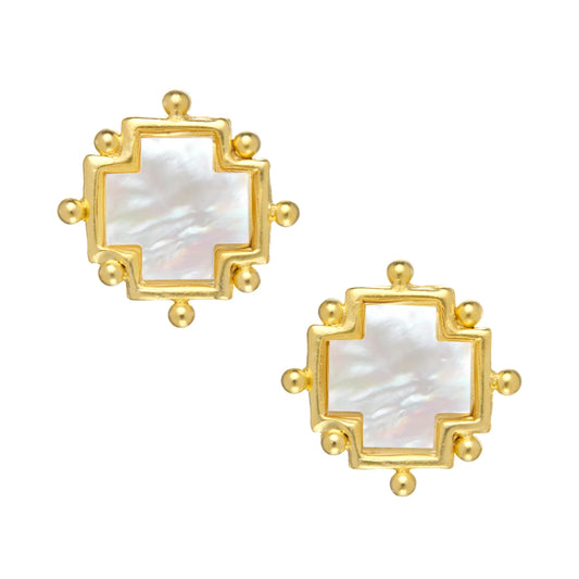 Susan Shaw - Earring - Mother of Pearl Cross Studs - Findlay Rowe Designs